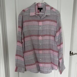 Club Room Pink and Gray Striped Button Down Shirt 100% Linen